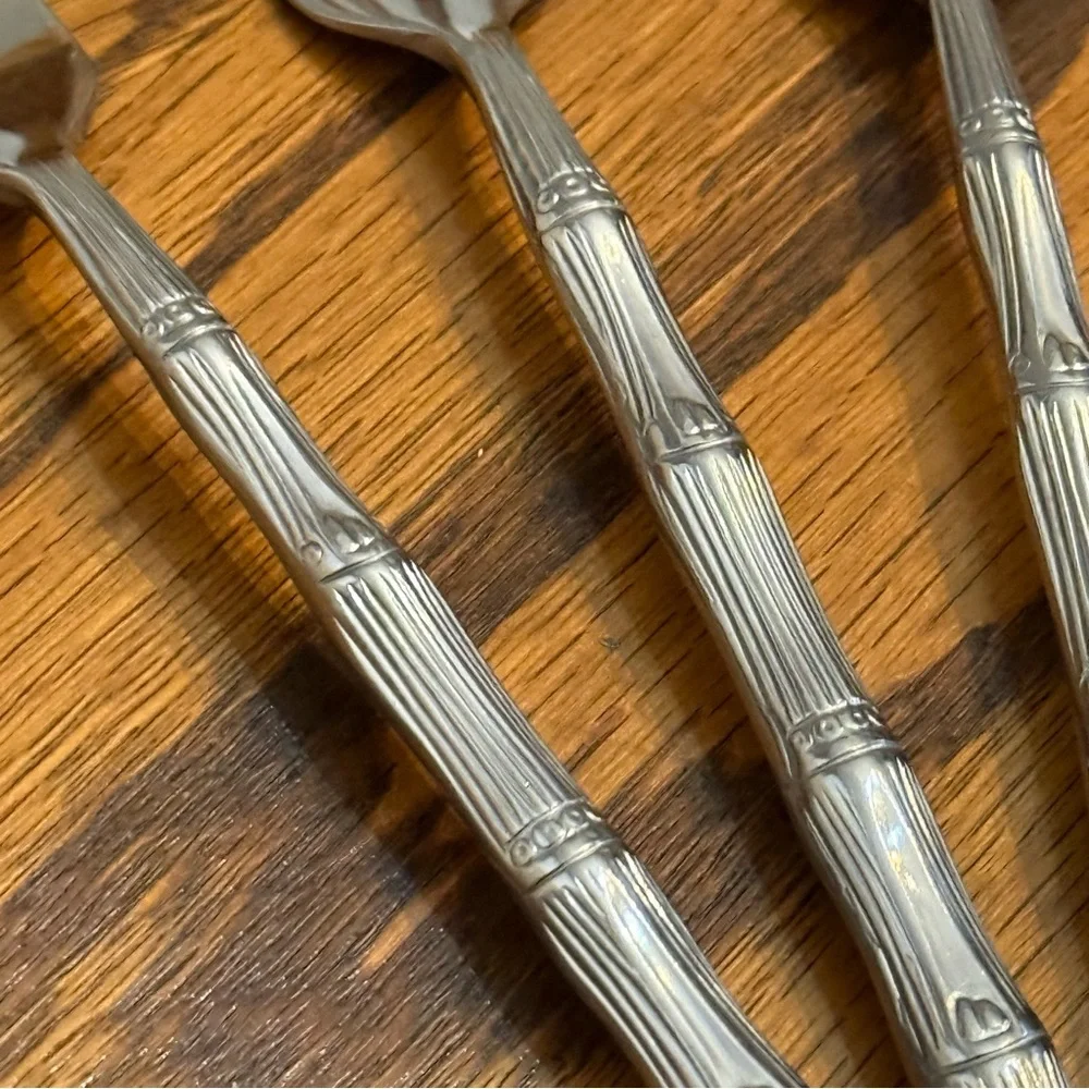 Hampton Silversmiths Cathay Mirror Bamboo 3 Dinner Forks Stainless Flatware MCM